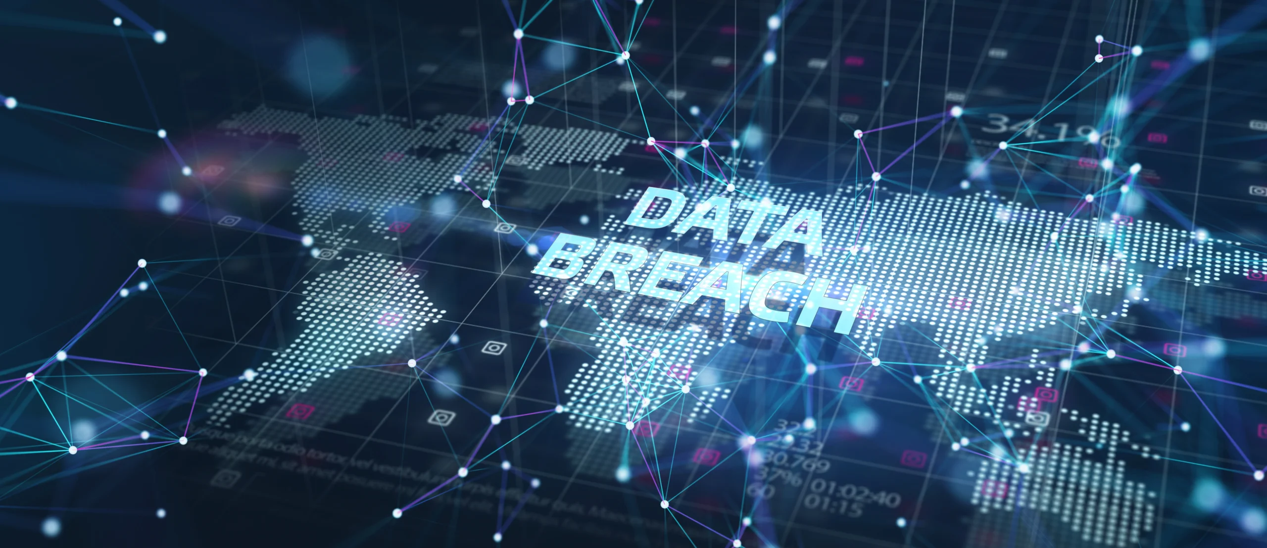 Business, technology, internet and networking concept with 'data breach' on the virtual display.